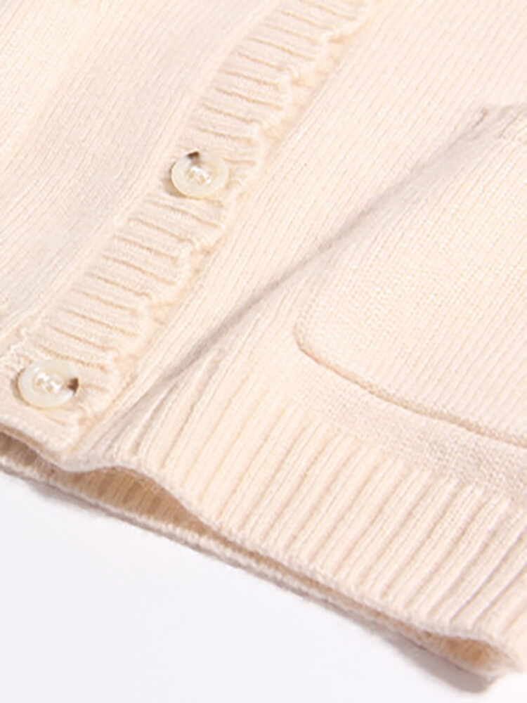 Embroidered Flower Girls Ivory Cashmere Cardigan with Pockets